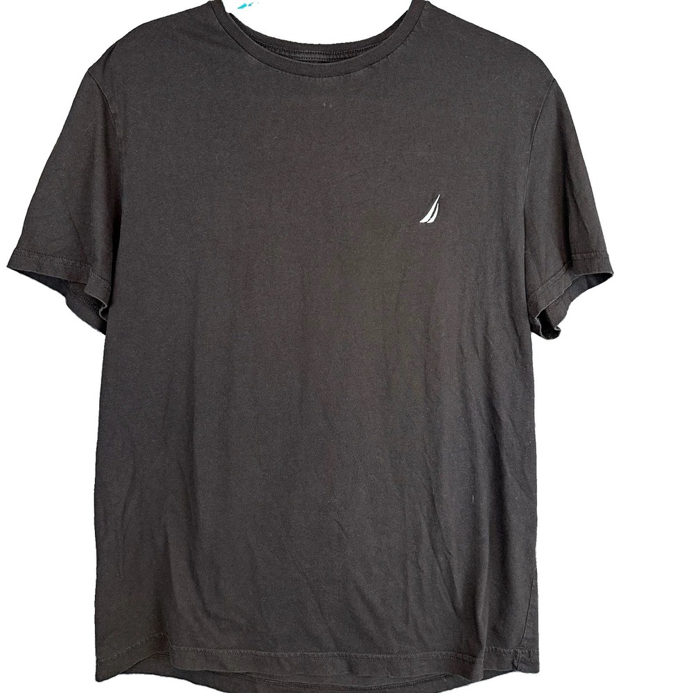 Nautica Mens L Black Logo Crew Neck Short Sleeve Cotton Knit T-Shirt